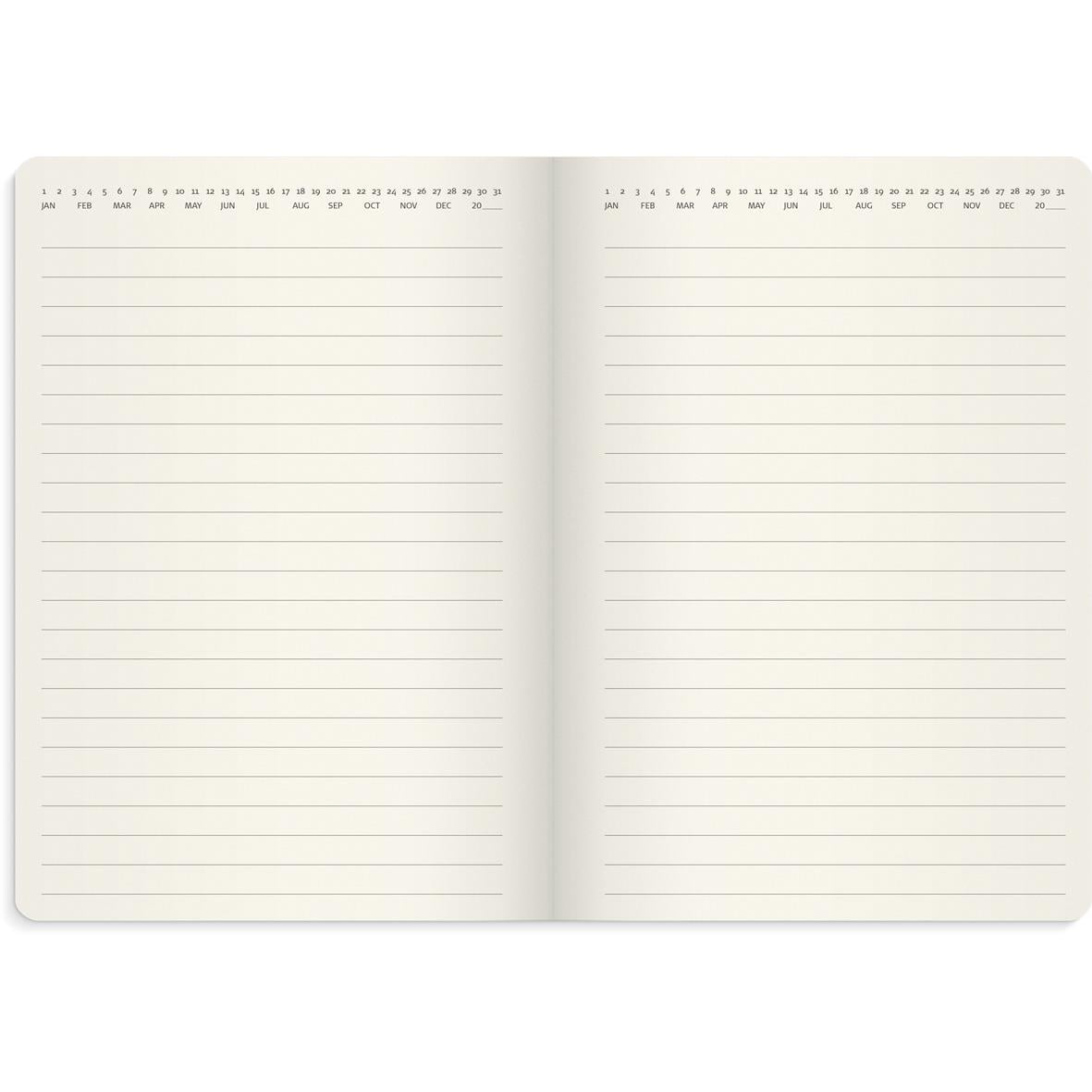 Liten veckokalender för 2026 i A6-format med linjerad sida för varje dag, i form av en deluxe almanacka