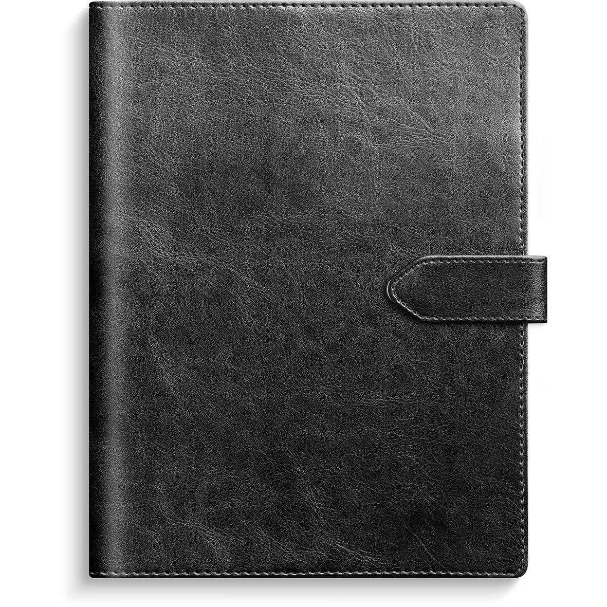 Svart konstläderveckojournal med slejf och omslag