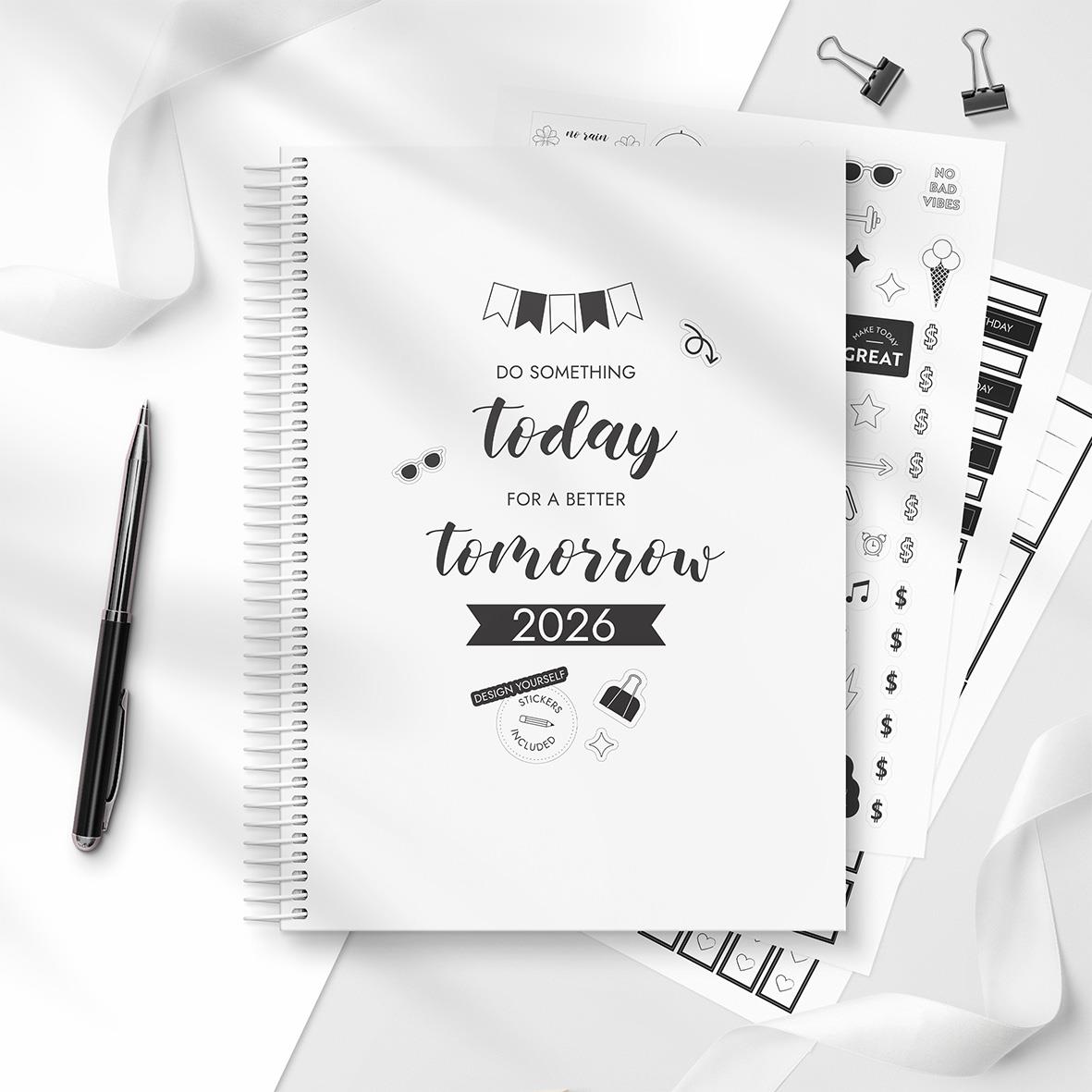 Almanacka Burde 1280 Doodle 2026 i B5-format med inspirerande citat och planeringssidor