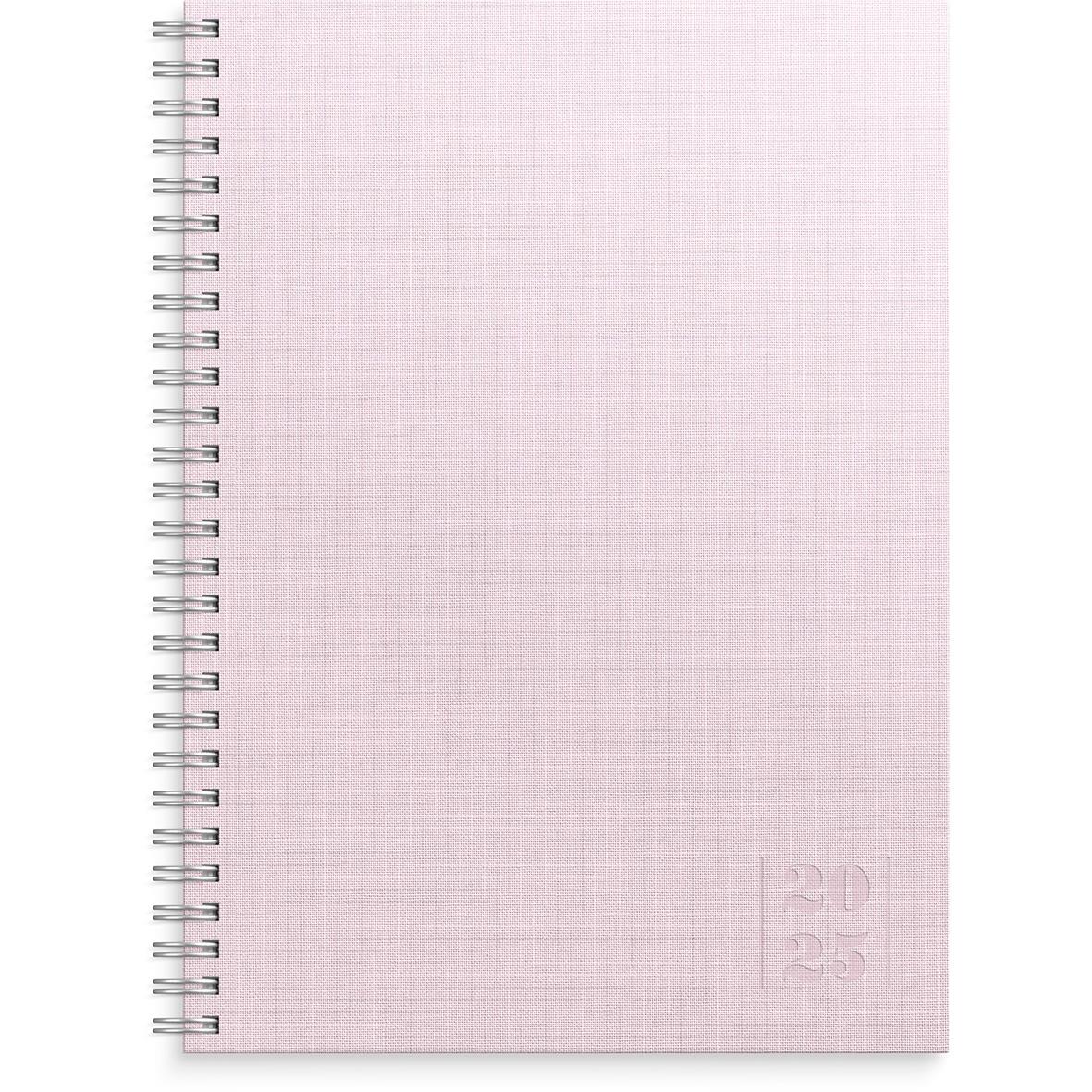 Rosa almanacka för 2025 med textilomslag, spiralbindning, A5-storlek