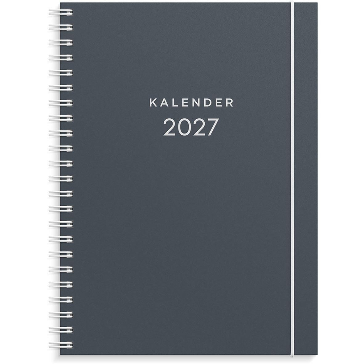 Almanacka Burde 1068 XL-Kalendern 2026 i mörkgrått omslag med spiralbindning och elastisk band