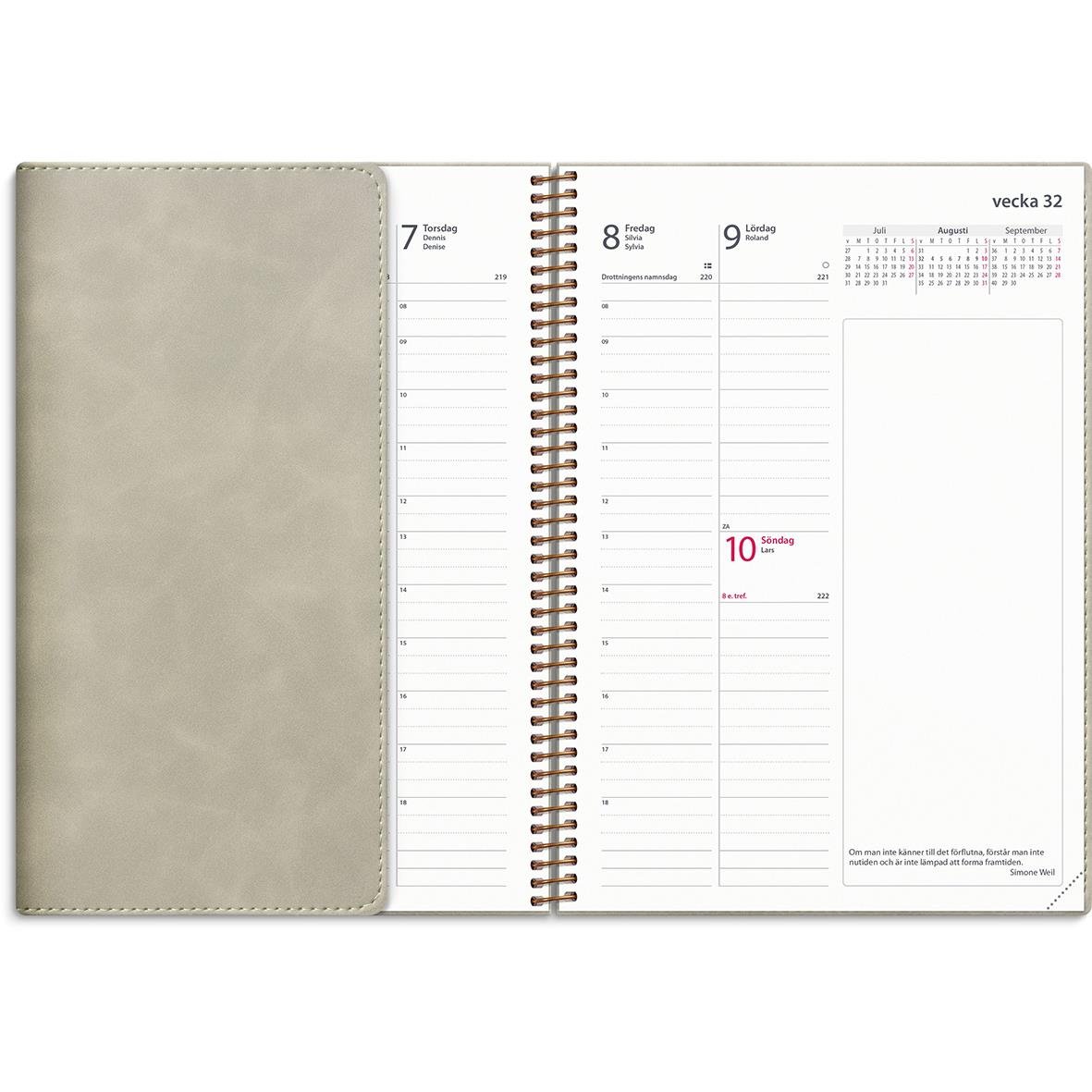 Beige affärsplanerare för 2025 med veckoplanering och kalender