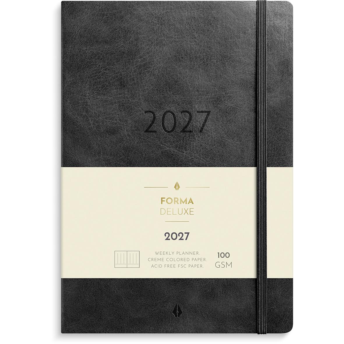 Svart Almanacka 2026 med elastisk band och veckoplanerare