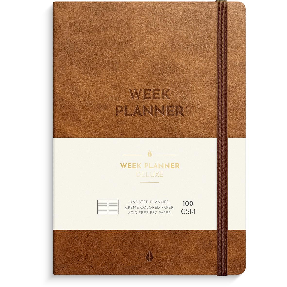 Brun veckoplanerare Almanacka Burde 1052 Week Planner DeLuxe med elastisk band och sidoförslutning