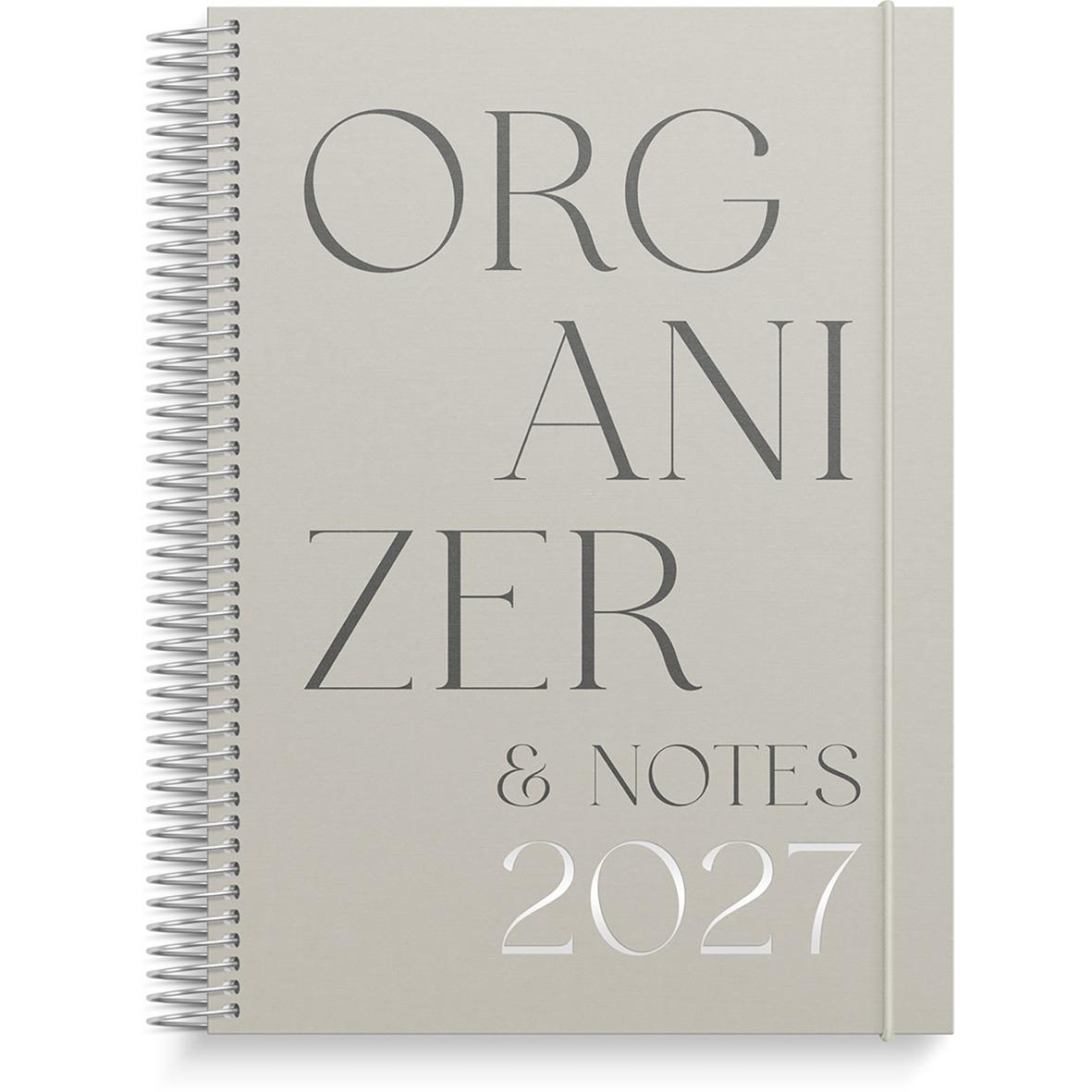 Organiserad almanacka för 2027 med anteckningar och kalender