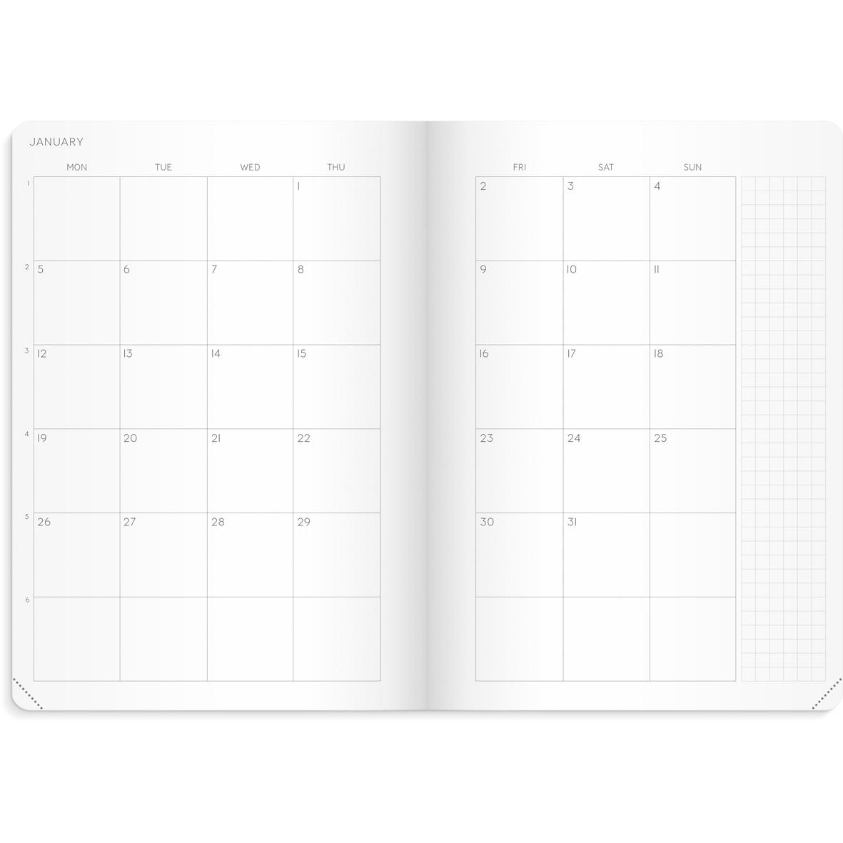 Öppnad Almanacka Burde 1221 Masume 2027 A5 med januari och februari månadsöversikter