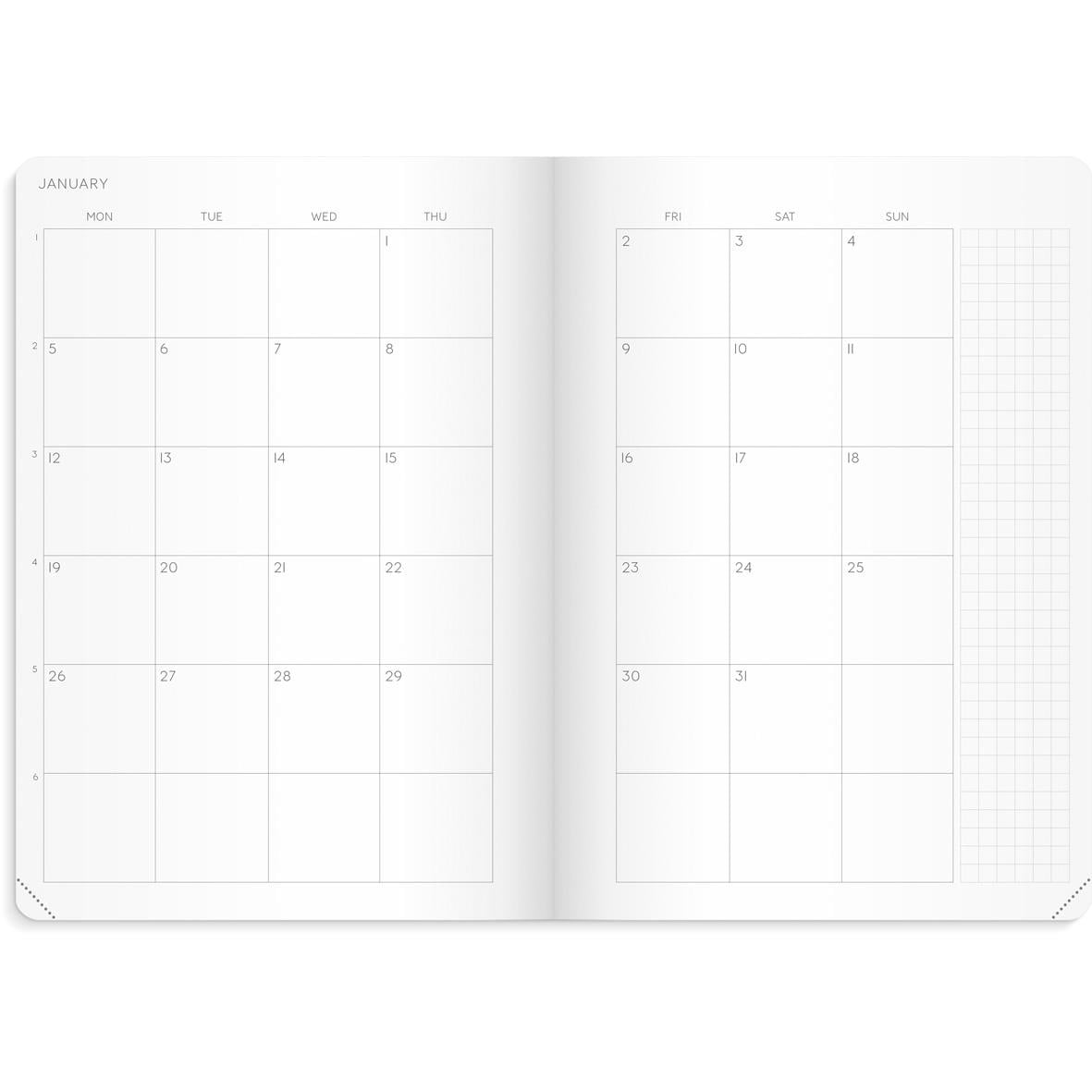 Öppnad Almanacka Burde 1221 Masume 2027 A5 med januari och februari månadsöversikter