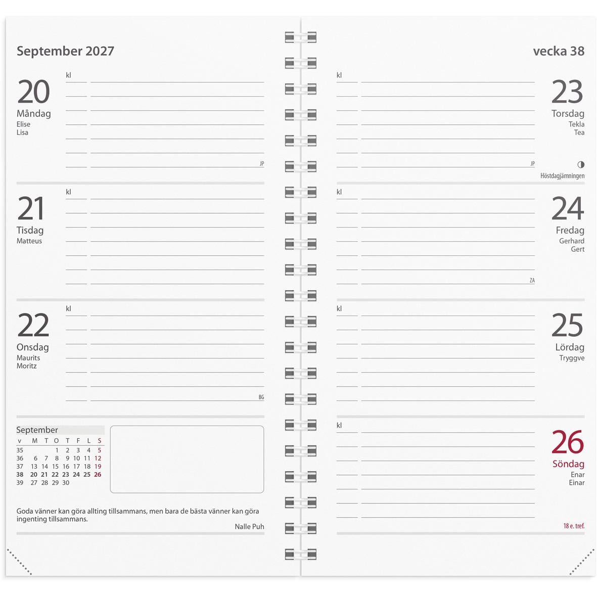 Översikt av Almanacka Burde 3660 Master Refill 2026 för augusti 2026, vecka 33, med dagliga rader för anteckningar