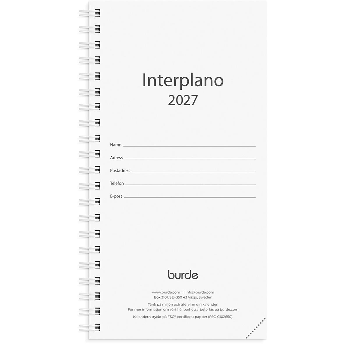 Interplano 2026 refill almanacka med plats för personuppgifter och kalender