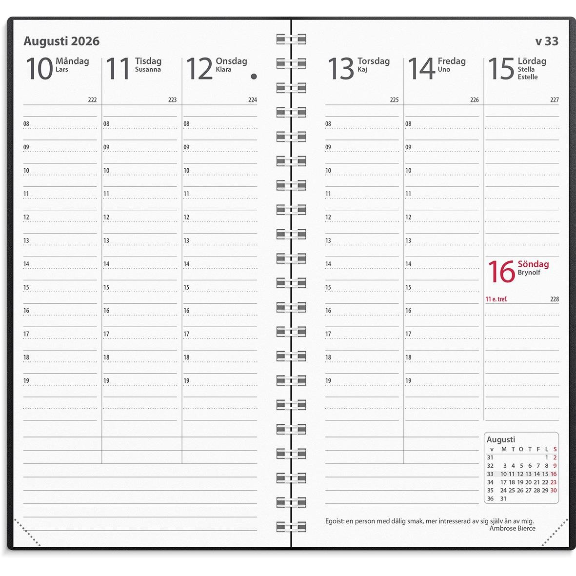 Svart Almanacka Burde 3642 Interplano Plast 2026 med veckoplanering för augusti 2026