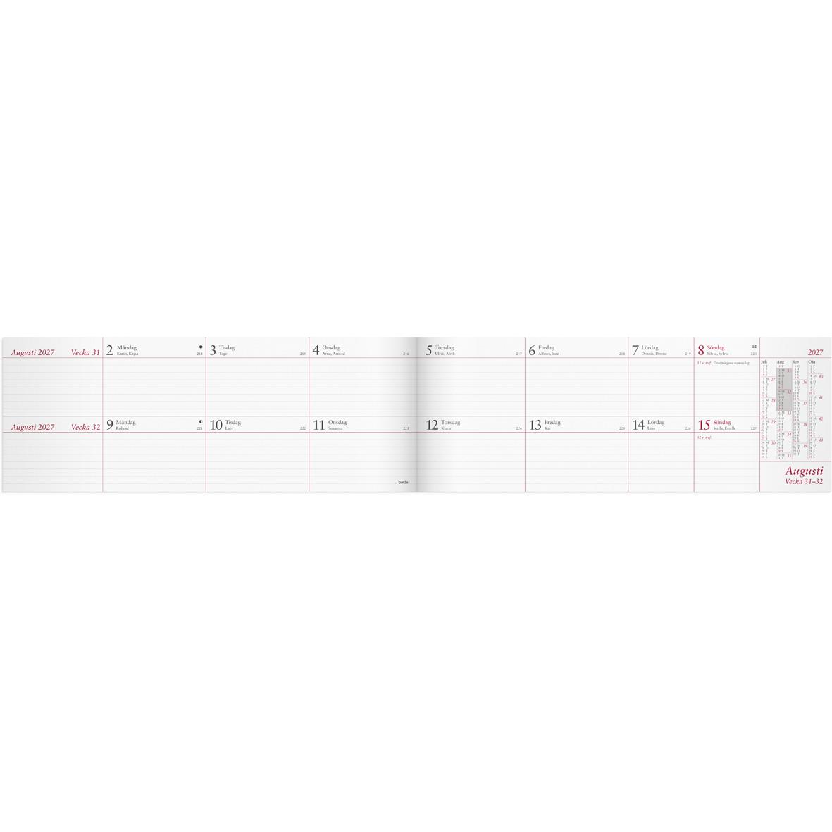 Tvåveckorsplankalender för 2026 med datum och veckor i en översikt