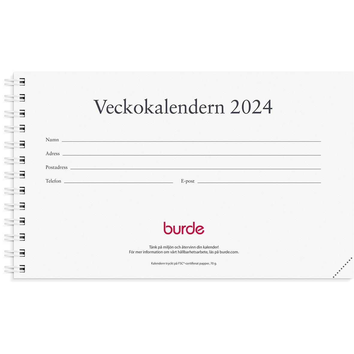 Almanacka Burde 1410 Veckokalendern Refill 2024