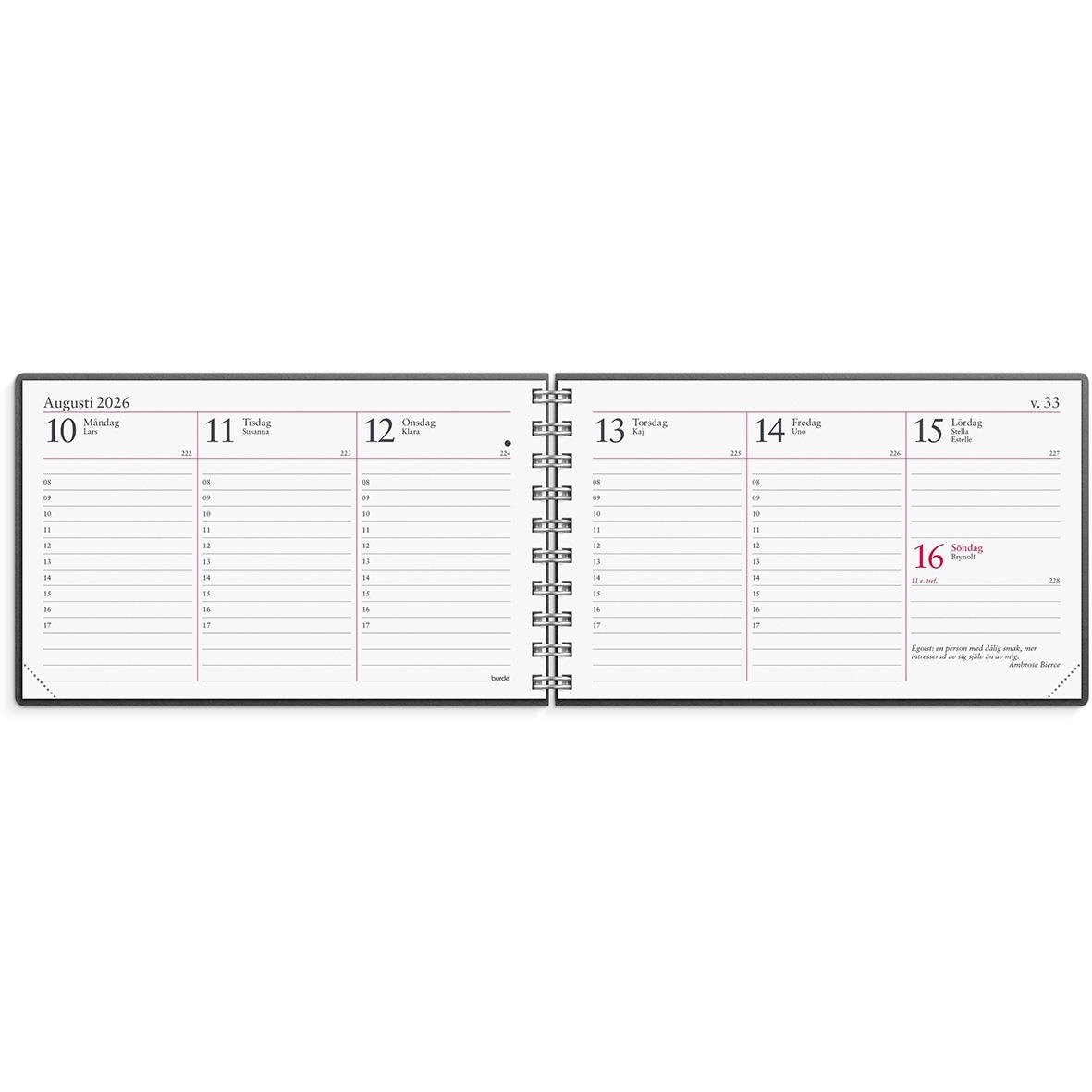 Veckokalender för augusti 2026 i ECO Line 2026 Almanacka Burde 1415