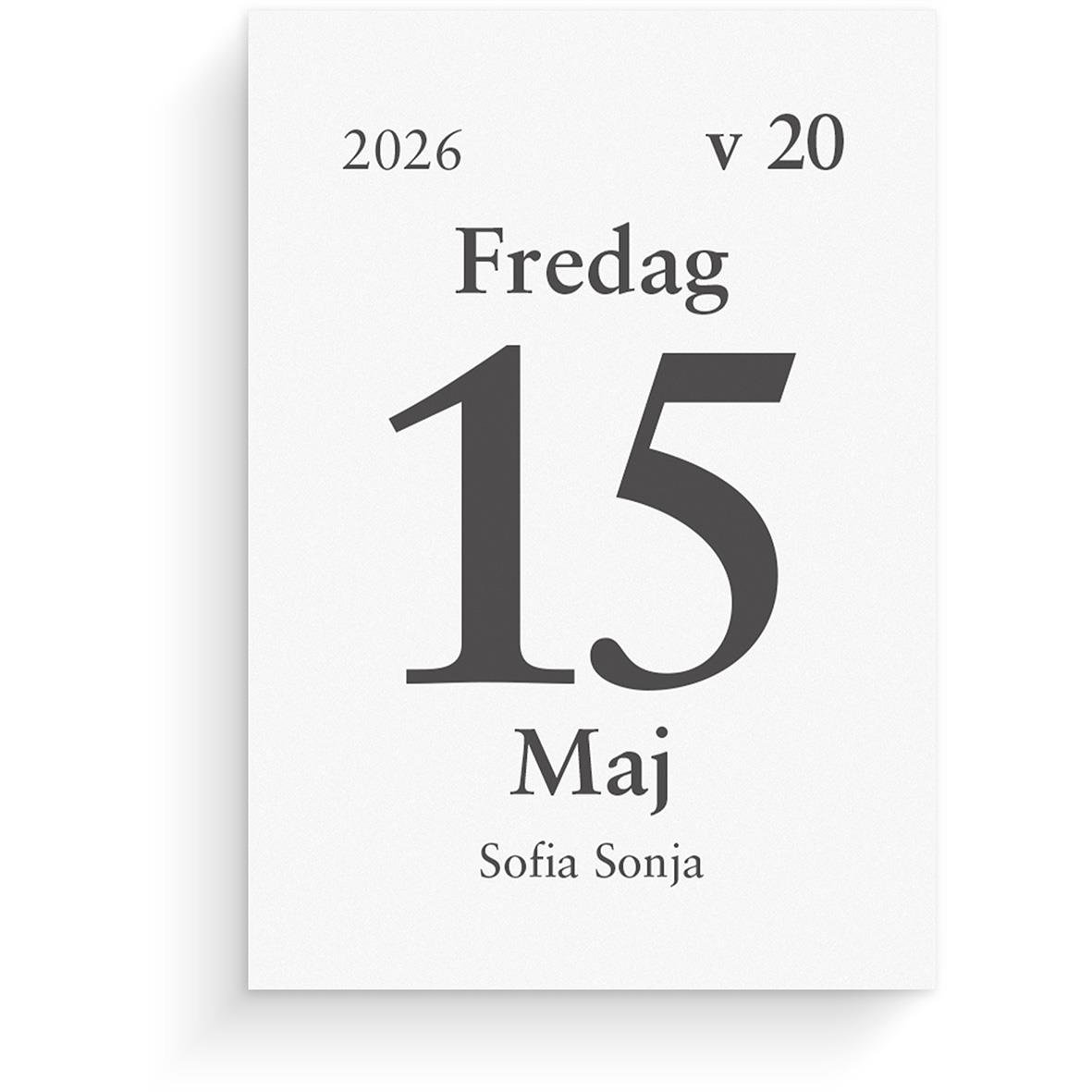 Almanacka för 2026 med dagblock för 15 maj, fredag, 44x63mm, av Sofia Sonja
