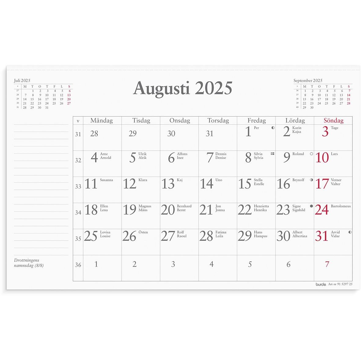 Almanacka Burde 5297 Månadsblock 2025 240x152mm AllOffice