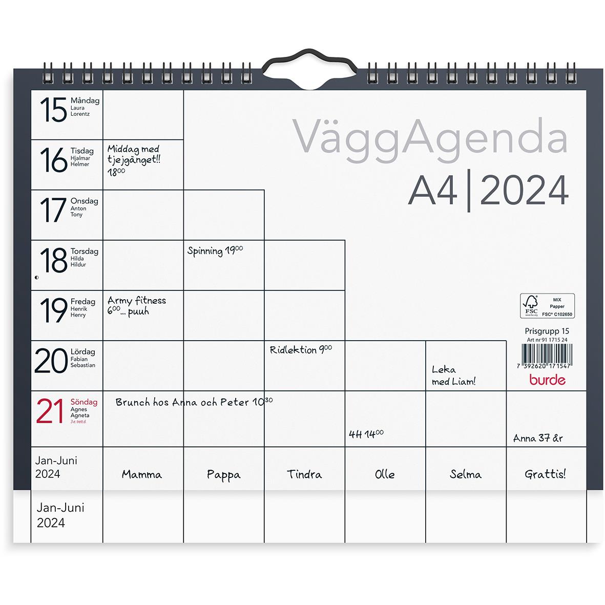 Väggkalender Burde 1715 Väggagenda 2024 A4 16030218_1