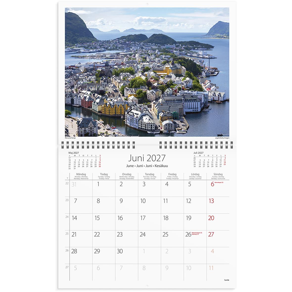 Väggkalender Burde 1727 Scandinavia 2026 med bild av vattenfall och november 2025
