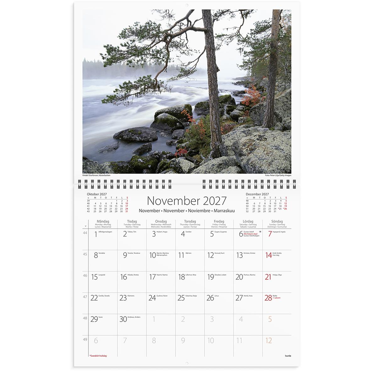 Väggkalender med skogsmotiv och svamp för september 2026
