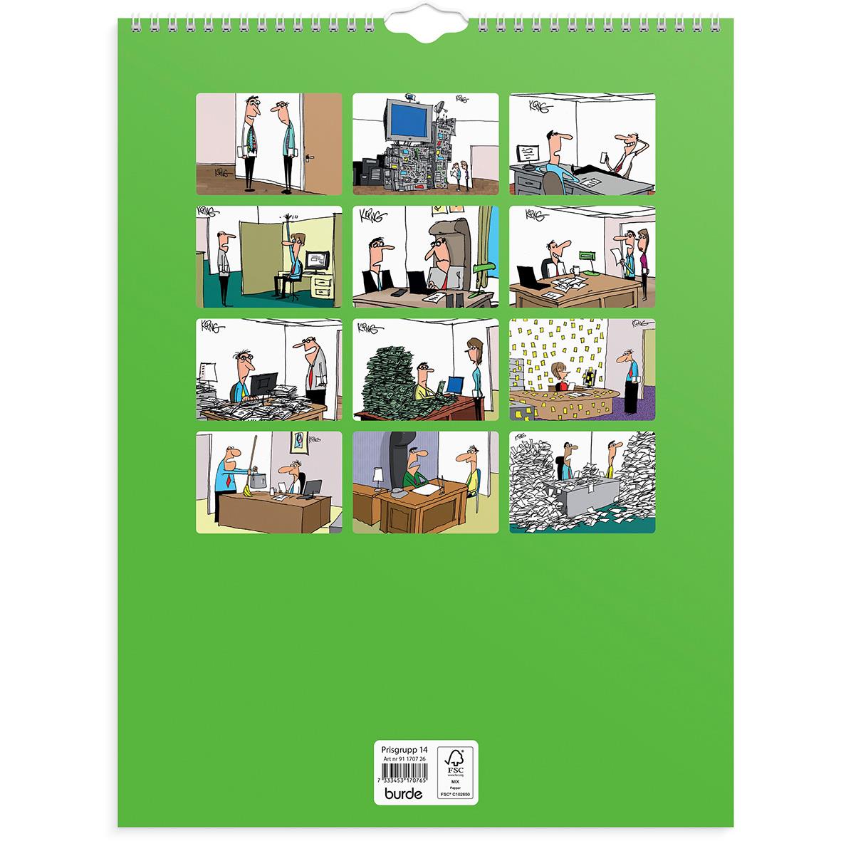 Väggkalender med kontorshumor 2026, tecknade skämt om arbetsplatsen