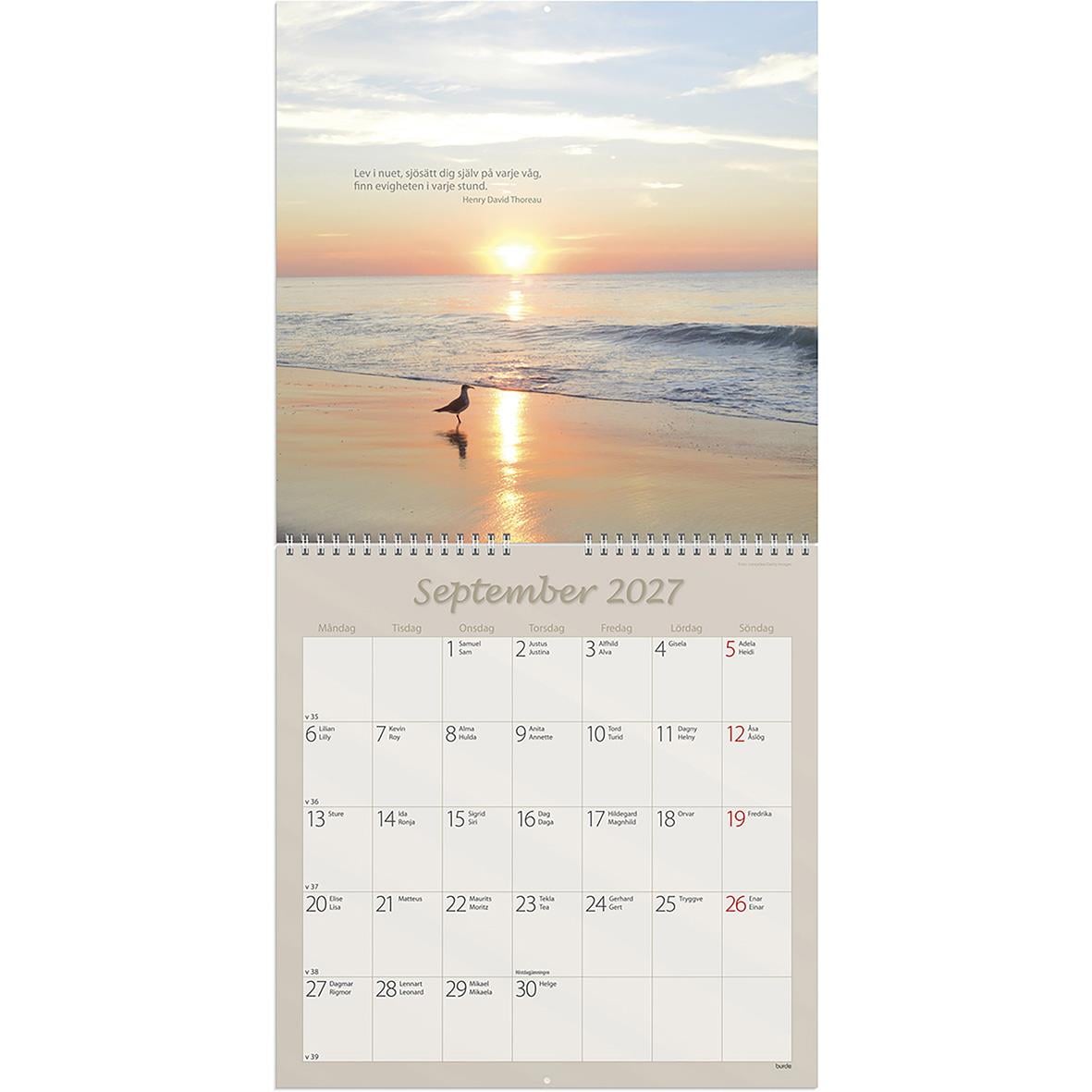 Väggkalender Burde 1721 Carpe Diem 2026 med 12 naturbilder i rutat format