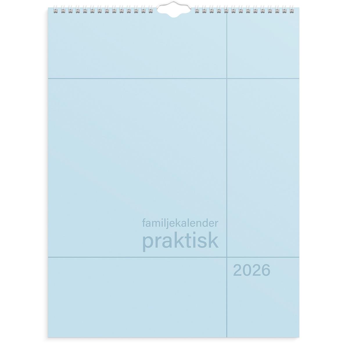 Väggkalender Burde 1759 Familjekalender Praktisk 2026 i ljusblått med uppdelade sektioner för varje månad
