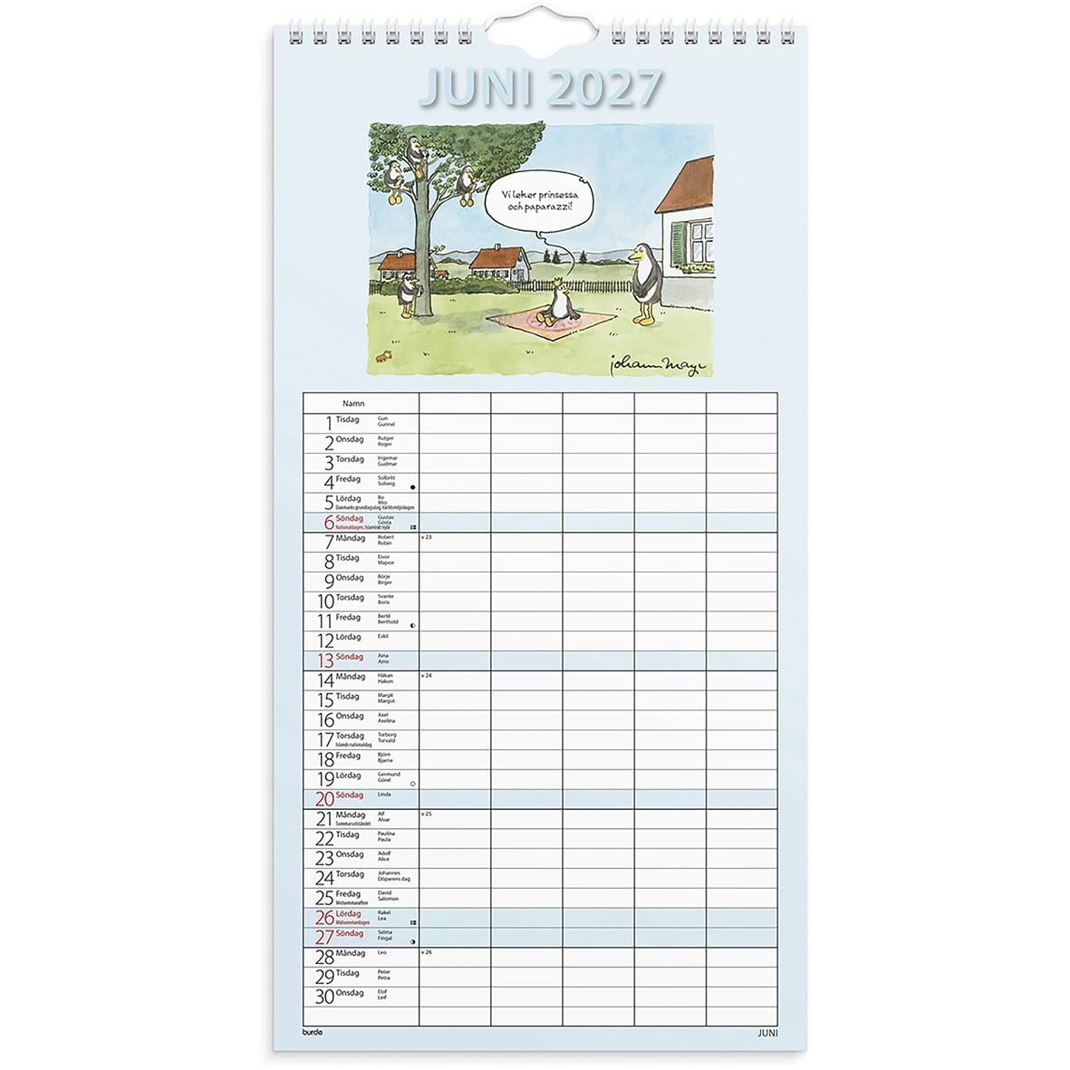 Väggkalender för familjen med roliga illustrationer för 2026, varje månad har unik design och utrymme för anteckningar