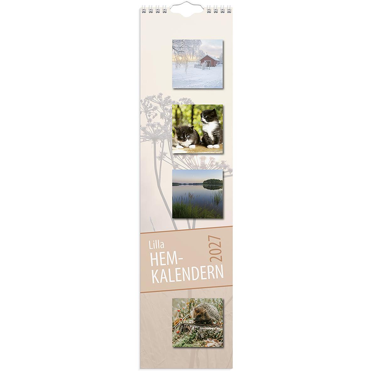 Väggkalender Burde 1711 Lilla Hemkalendern 2026 med bilder av snölandskap, blommor, sjö och hundar