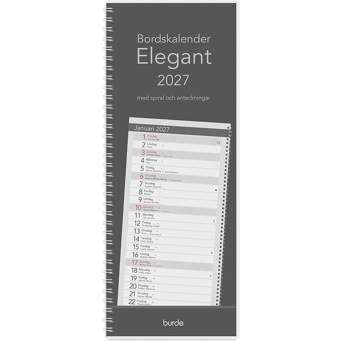 Elegant bordskalender för 2026 med spiral och anteckningssidor, januari månad synlig