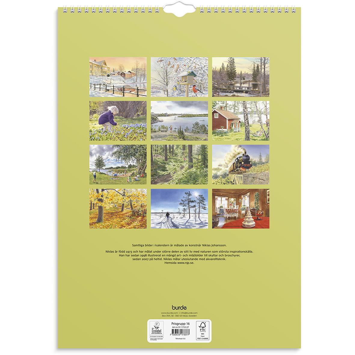 Väggkalender Burde 1733 Klassiska Sverige 2026 för september 2025 med bild av en trädgård och en liten staty