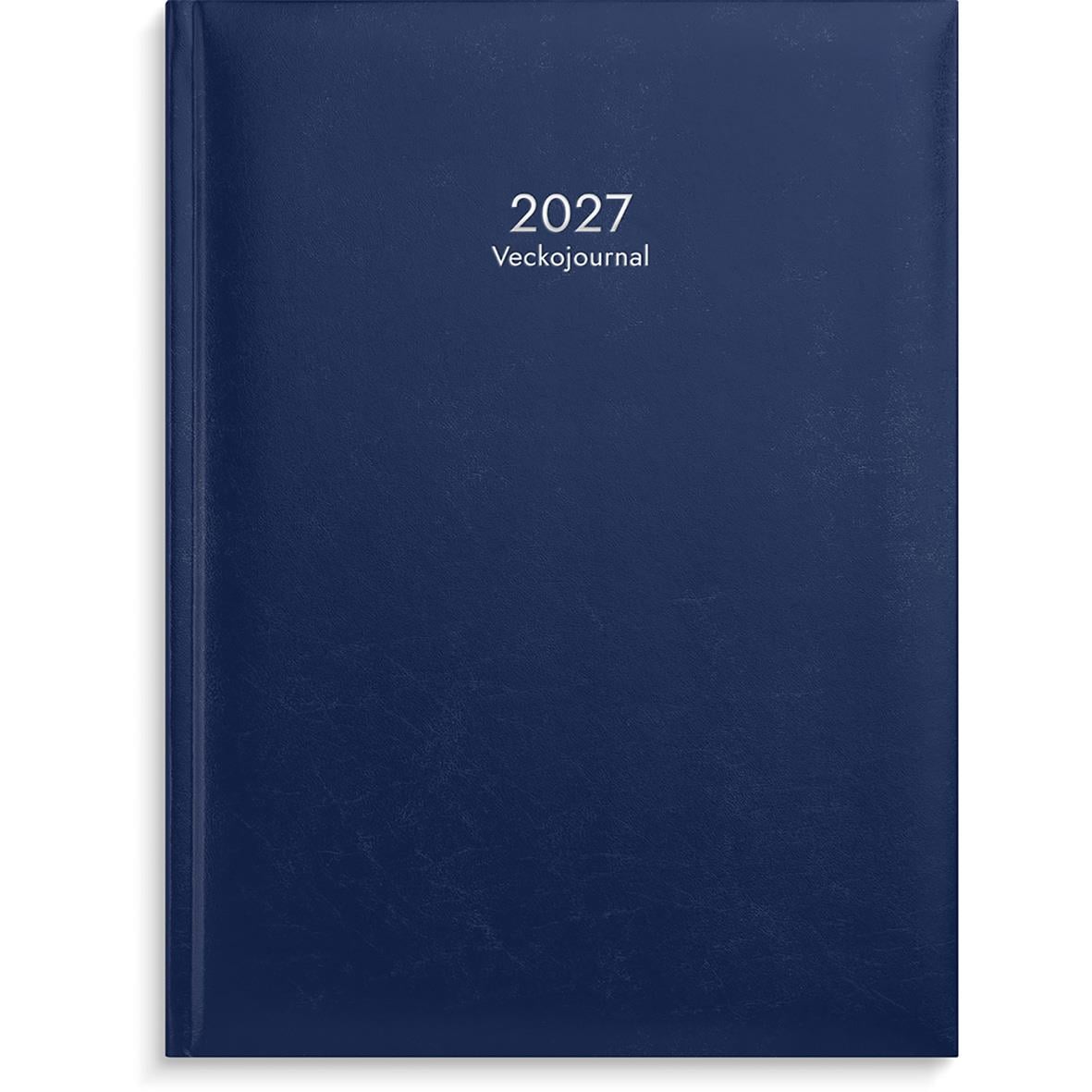 Mörkblå veckojournal för 2027 med konstläderomslag, inbunden