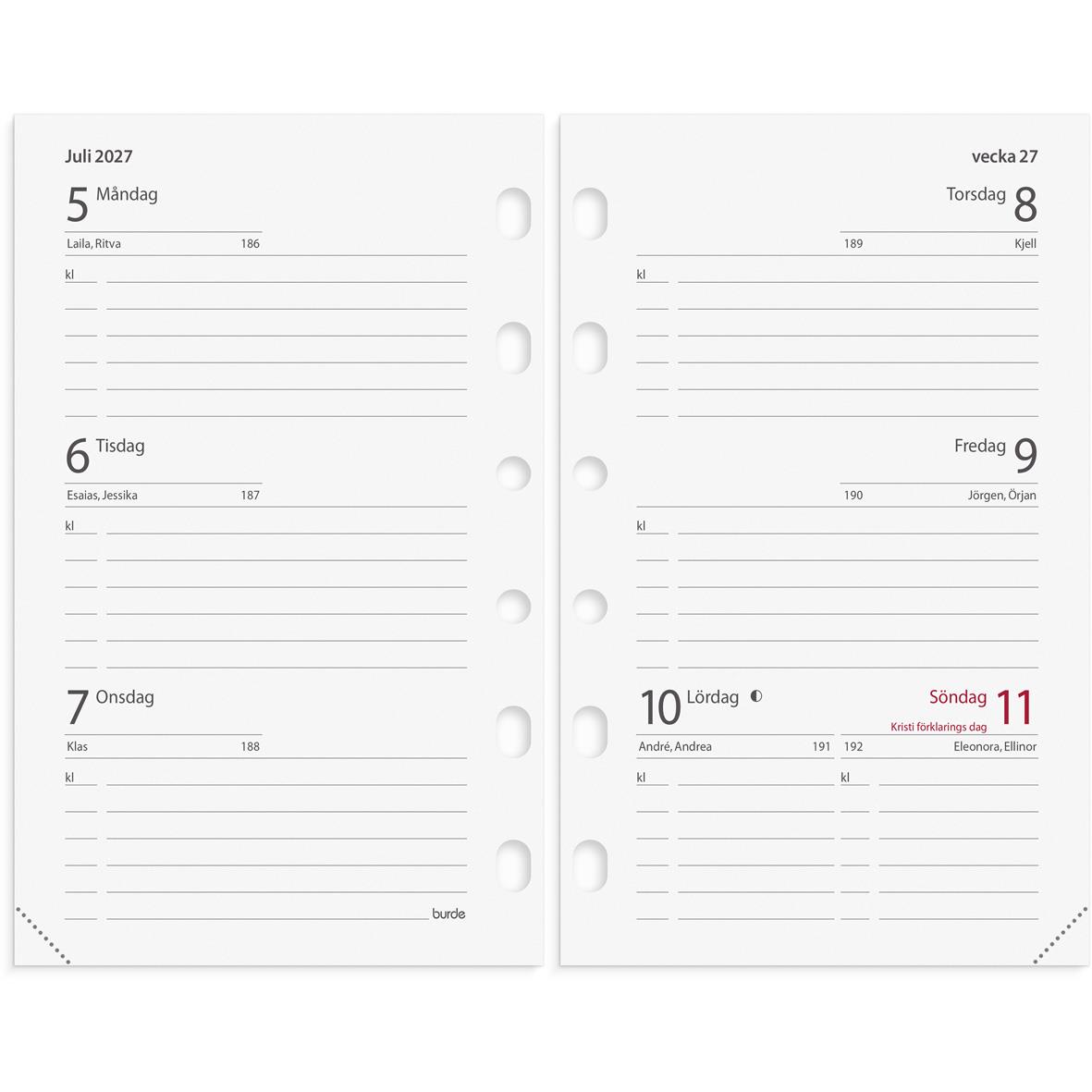 Systemkalender Burde 4278 Compact Skinn 2026 Svart, tomma sidor för planering