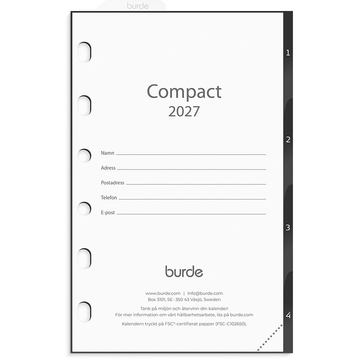 Compact 2026 Almanacka Burde 4200 Grundsats med plats för personuppgifter och kalender