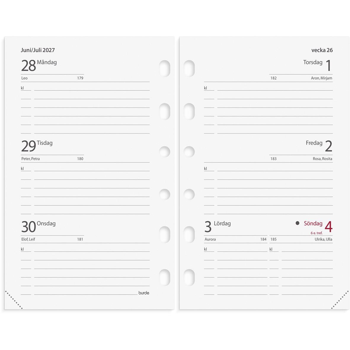 Kalenderblad för augusti 2026 med veckodagar och datum, visar en tvåsidig kalender för veckan 10-16 augusti.