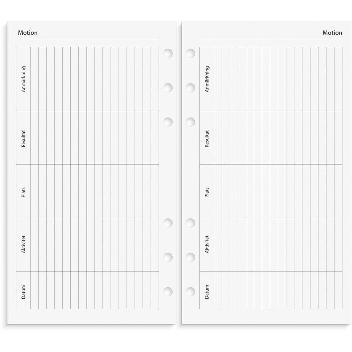 Systemkalender med svarta skinnomslag för 2026, med sektioner för motion, aktivitet, prioritering, pris, alarm och datum