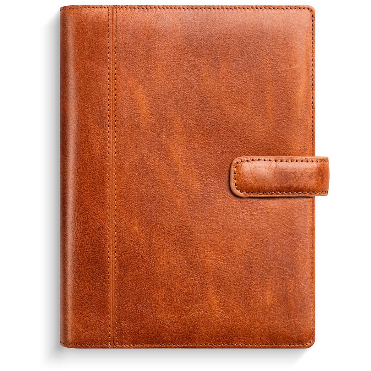 Brunt lädersystemkalender med omslag och stängningsflik