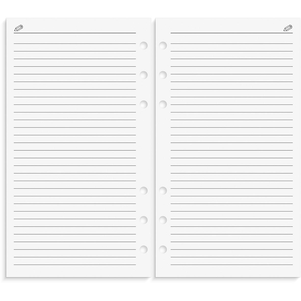 Öppnad systemkalender med linjerade sidor för anteckningar, brun skinnomslag