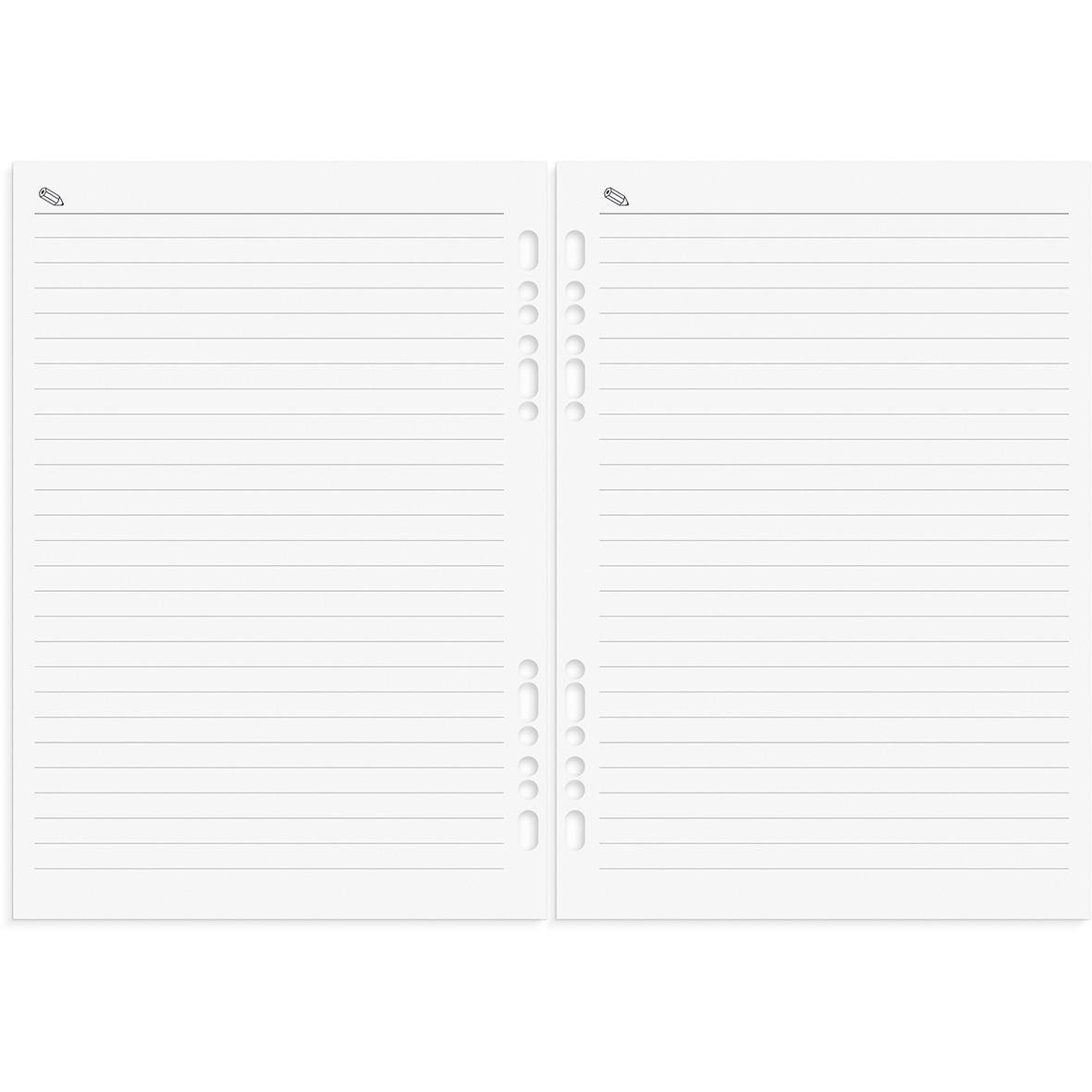 Öppen systemkalender med linjerade sidor för 2026, svart skinnomslag, exklusiv design för affärsbruk