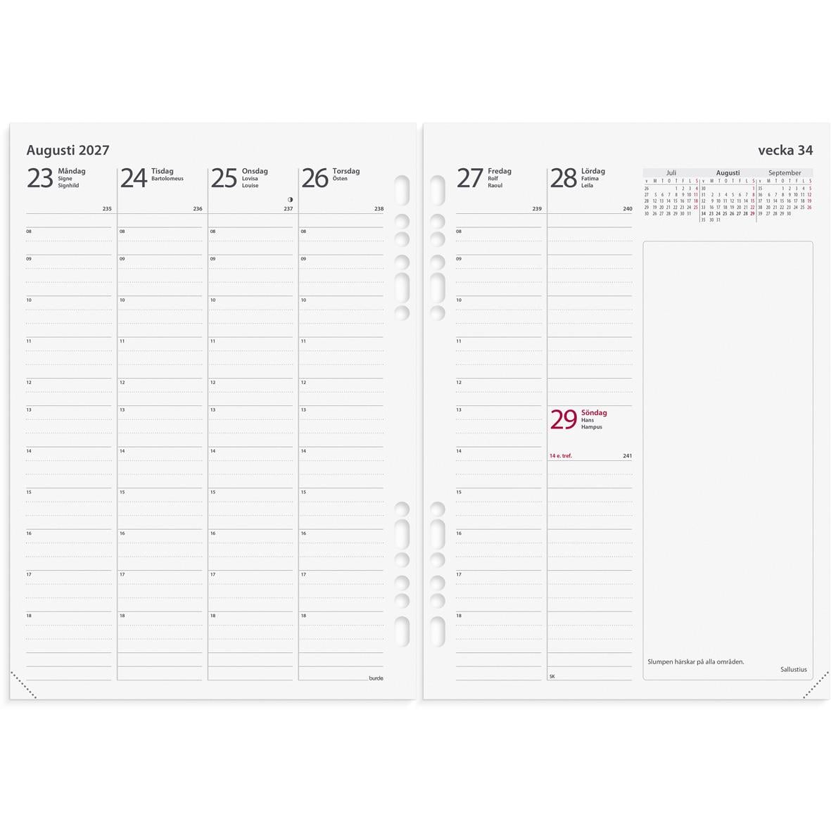 Öppen systemkalender med linjerade sidor för 2026, svart skinnomslag, exklusiv design för affärsbruk