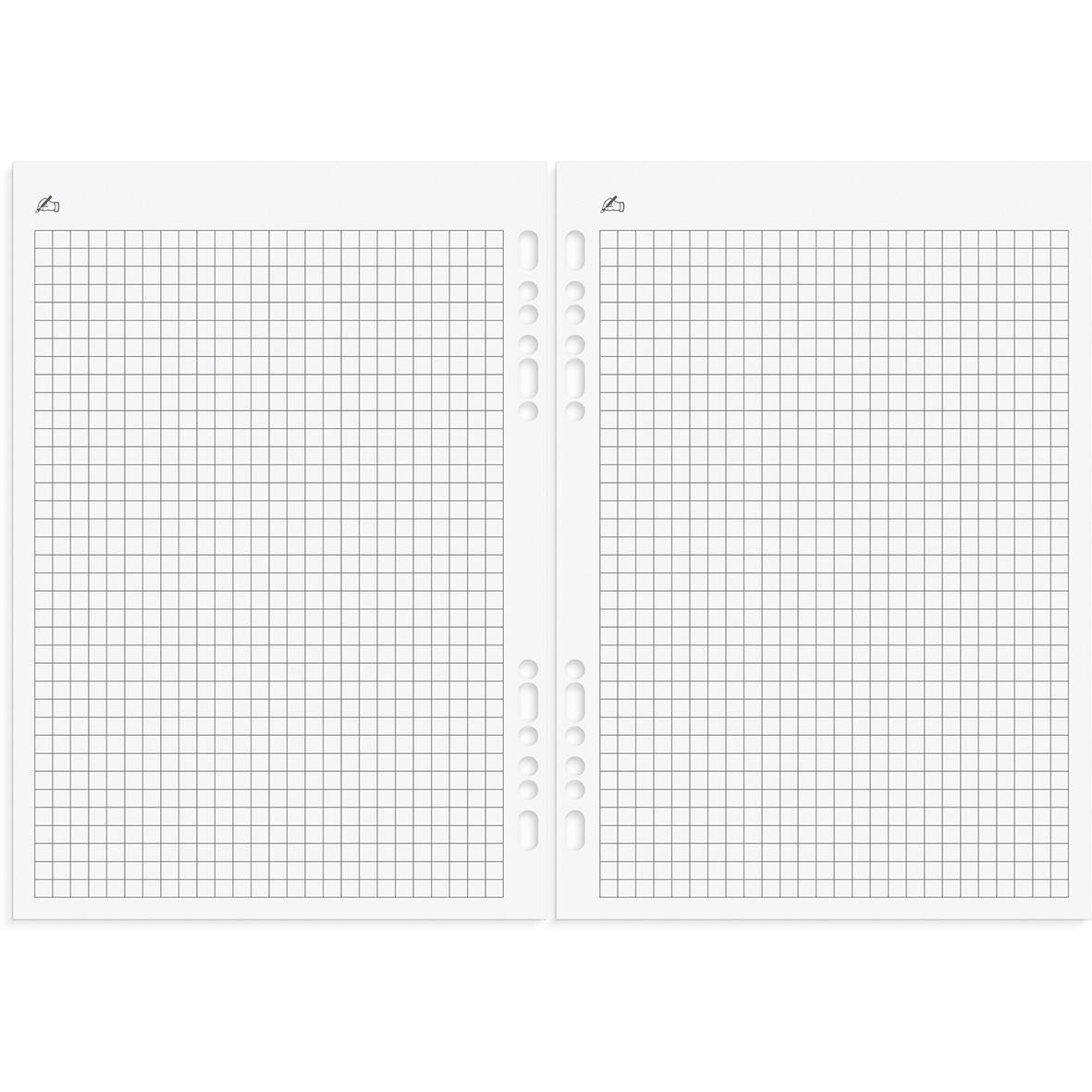 Öppen systemkalender med rutade sidor för 2026, exklusiv skinnomslag