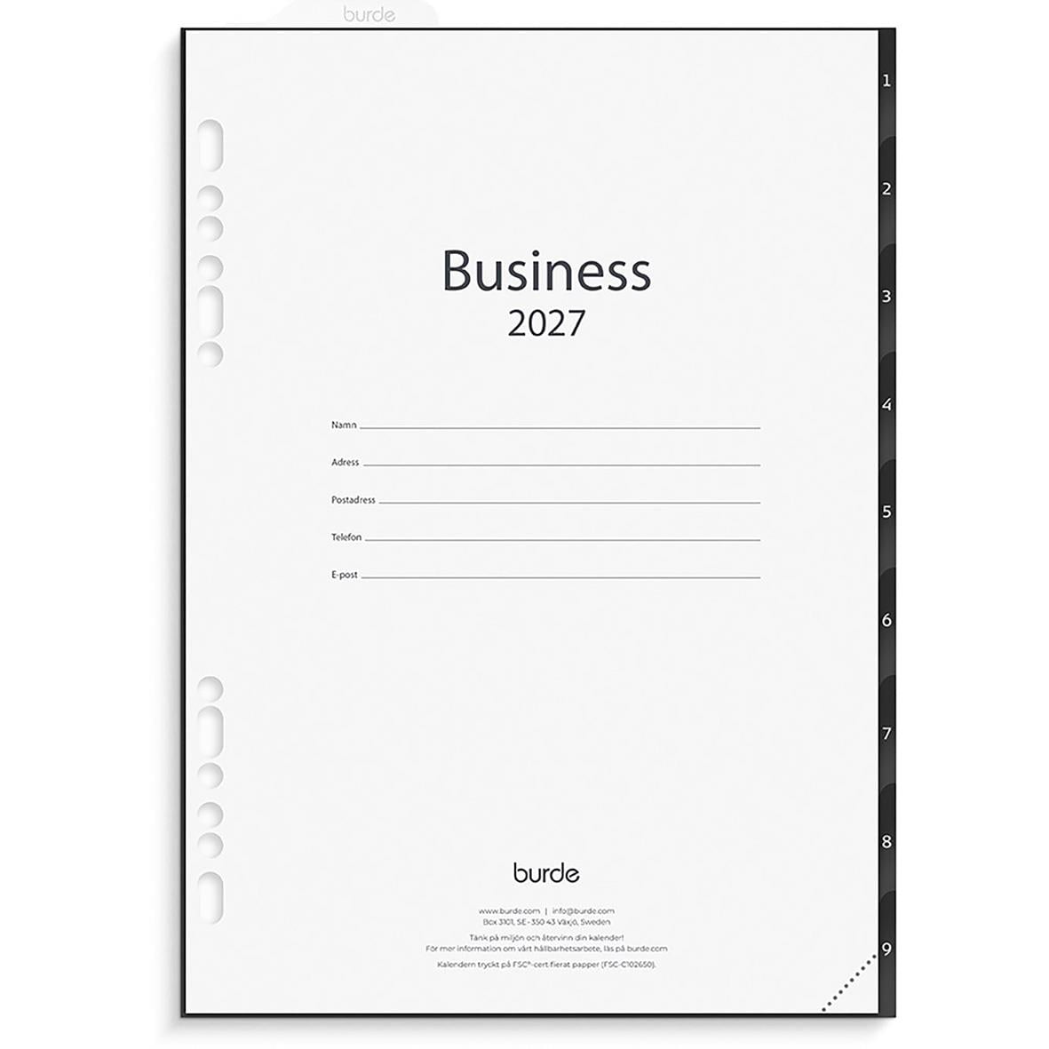 Almanacka Burde 4800 Business Grundsats 2026 med plats för personuppgifter och datum