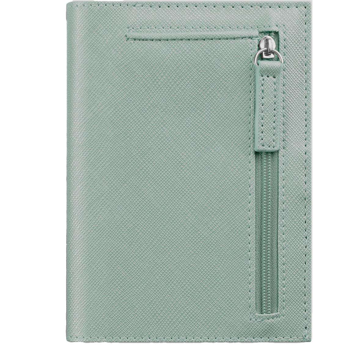 Grön mini systemkalender i konstläder med zipficka för 2024