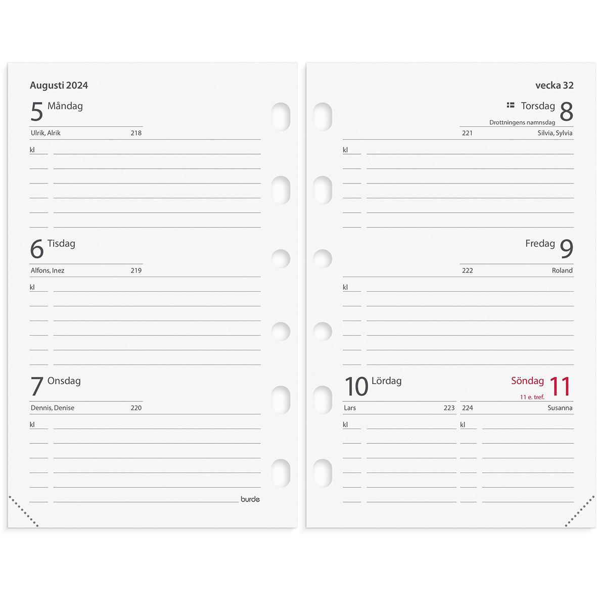 Almanacka Burde 4219 Compact Systemkalender i konstläder för 2024, grönt, veckovy för augusti till november 2024