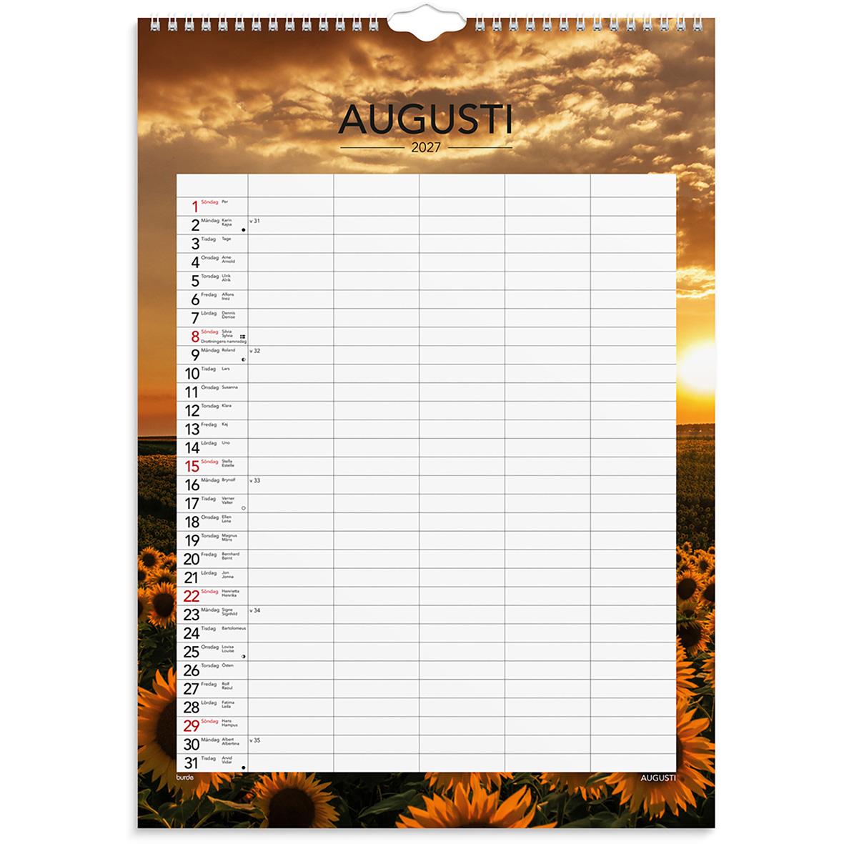 Väggkalender Burde 1744 Familjekalender för 2026 med olika månadsblad