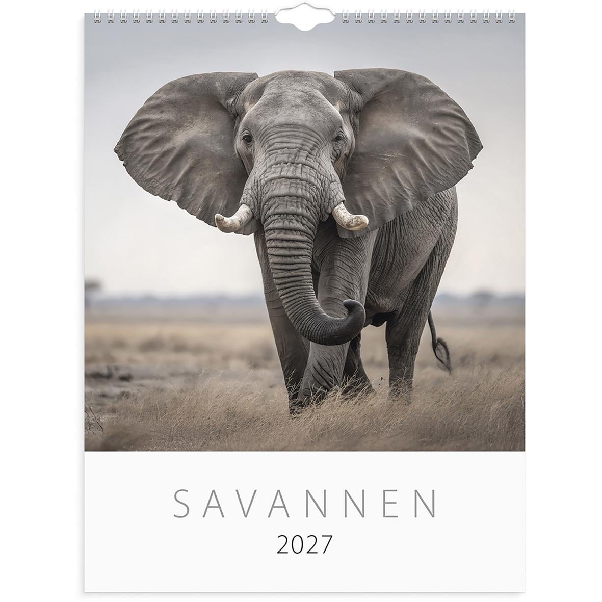 Väggkalender med bild av springande zebror i savannen för 2026