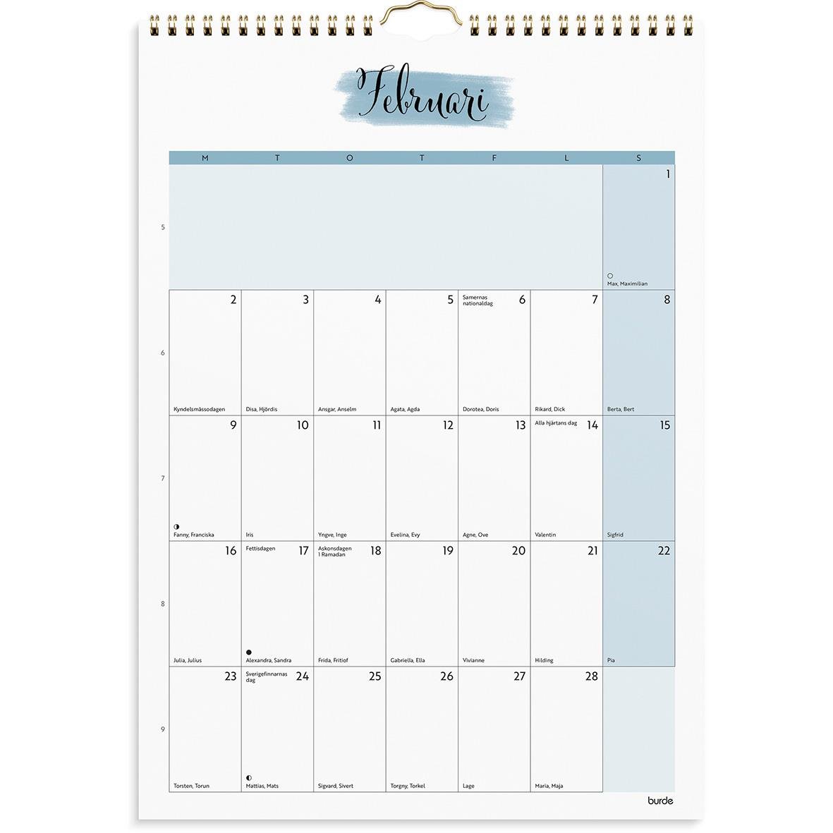 Väggkalender för februari 2026 med plats för anteckningar och organiseringsfunktioner