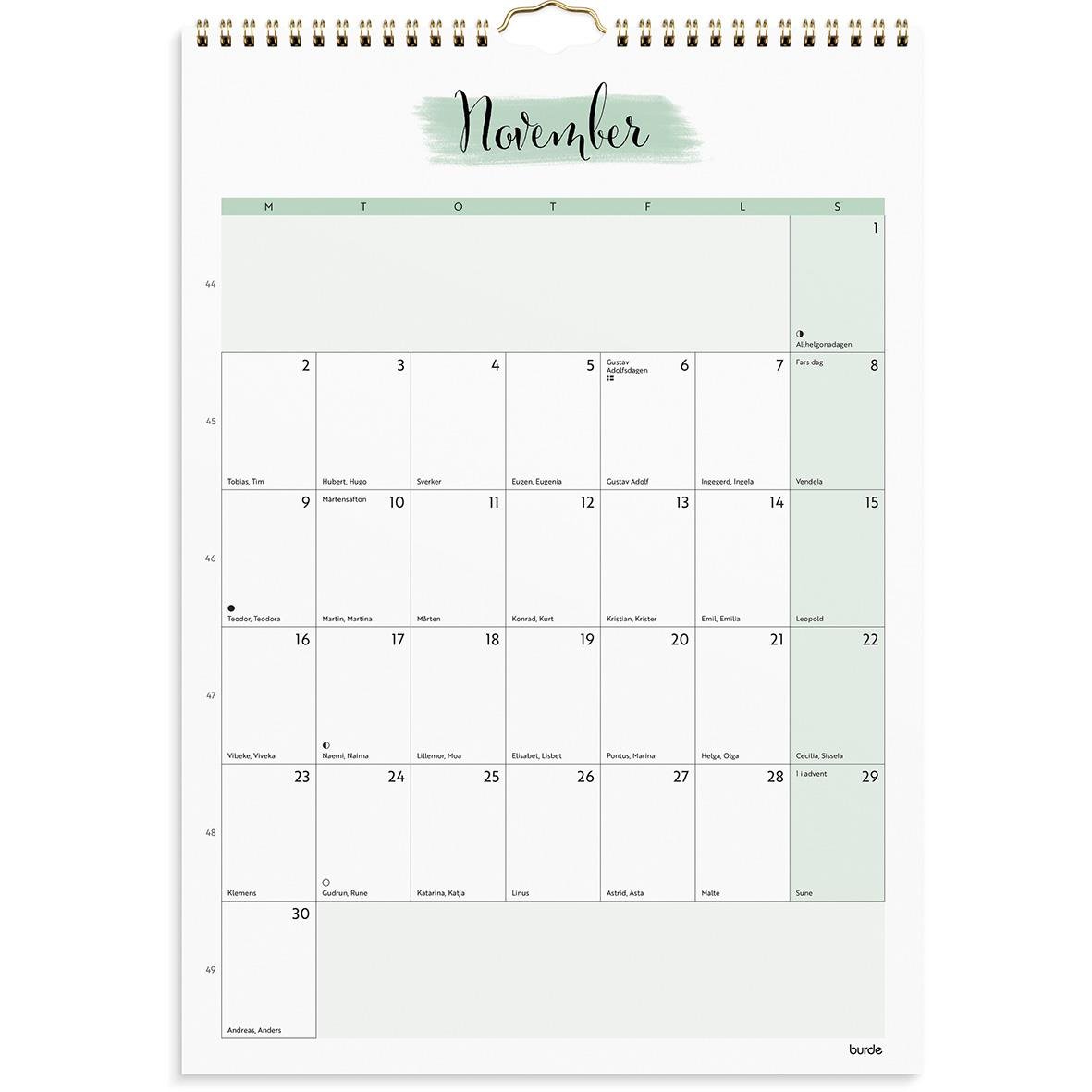 Väggkalender för november 2026 med plats för noteringar och organiseringsfunktioner