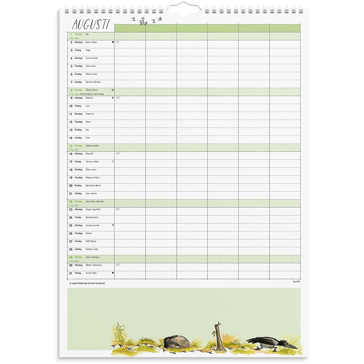 Väggkalender Burde 1760 Familjekalender Mamma Mu 2026 A3 med månadsplaner och illustrationer
