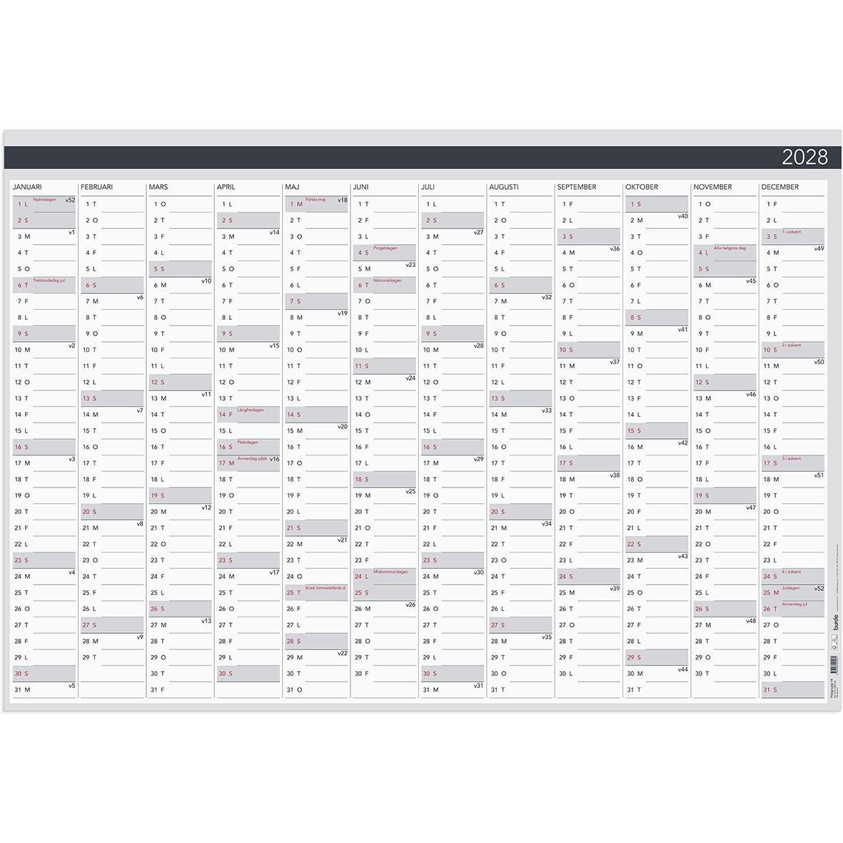 Årsplan för 2026 i Almanacka Burde 5055 med planeringsblad och månadsöversikter