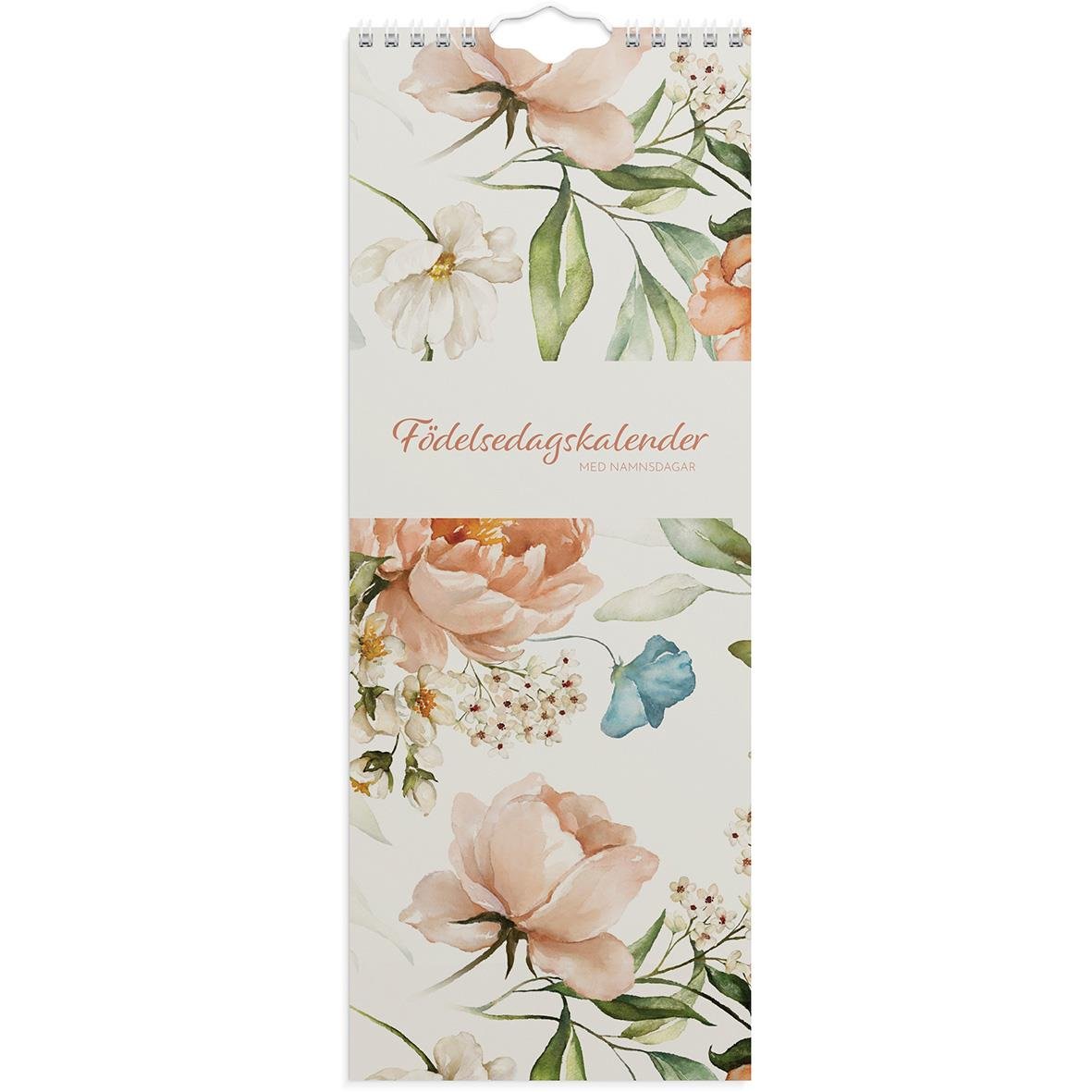 Väggkalender med blommor och text Födelsedagskalender