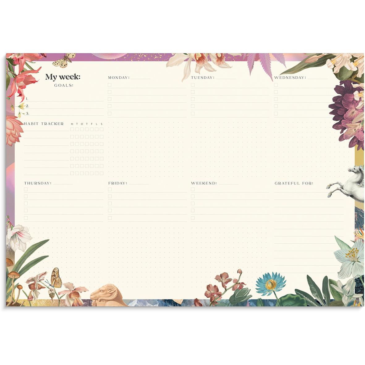 Väggkalender Burde Fantasy A4 med blommor och djurmotiv i kanterna